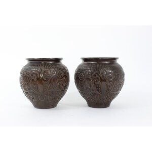 Vintage Hand-Carved Wooden Vases – Pair | Boho Organic Decor | Small